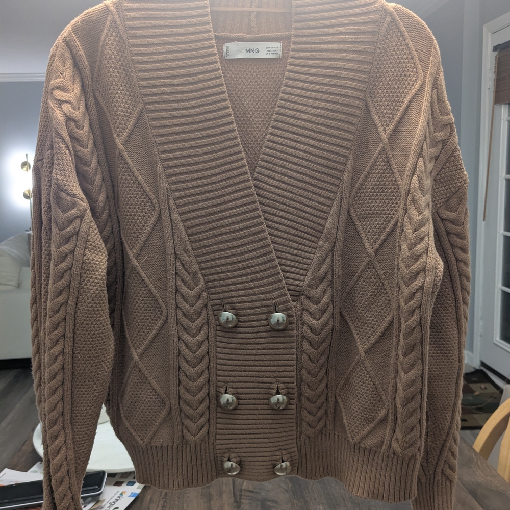 Mango Brown Cable Knit Sweater